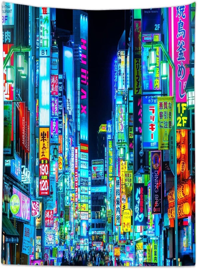iTapnoom Japanese Anime Tapestry Neon Punk Futuristic City Tapestry Wall Hanging for Men Boys Bedroom Cool Future Japan Tokyo Vaporwave Tapestries Dorm Home Decor 80X60Inch - Image 1